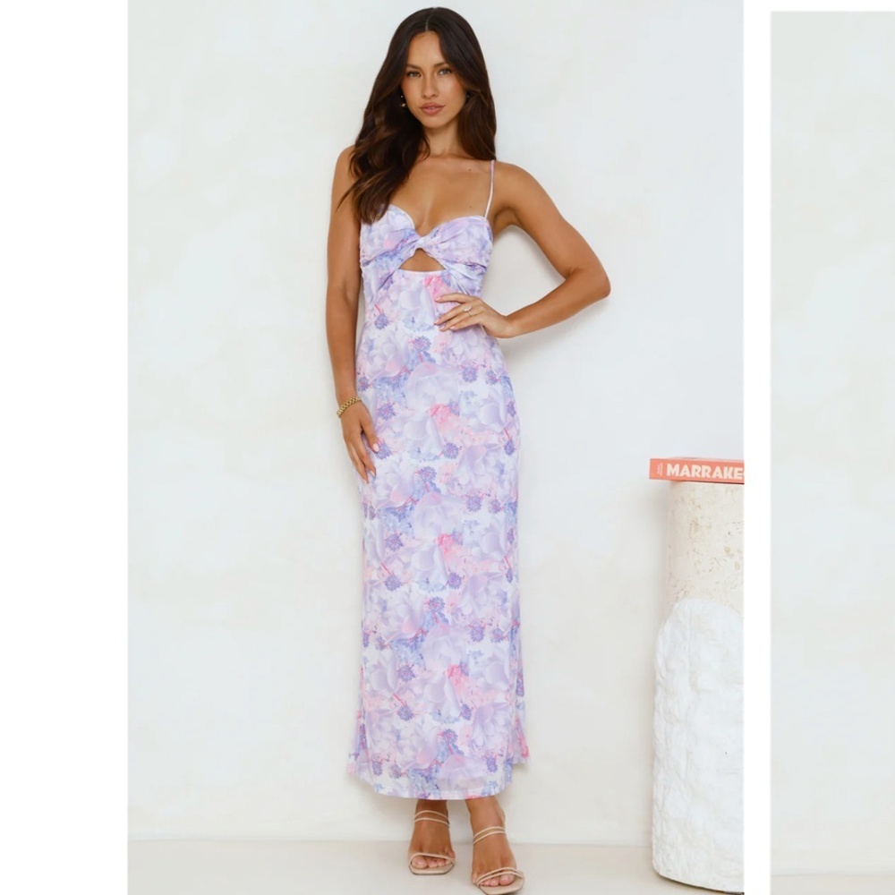 Hello Molly Lavender Floral Dress | Cutout | Romantic Wedding Guest Dress | S